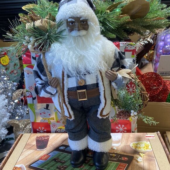 HOLIDAY LANE Northern Holiday Fabric Standing Santa with Gift Bag - Picture 1 of 8